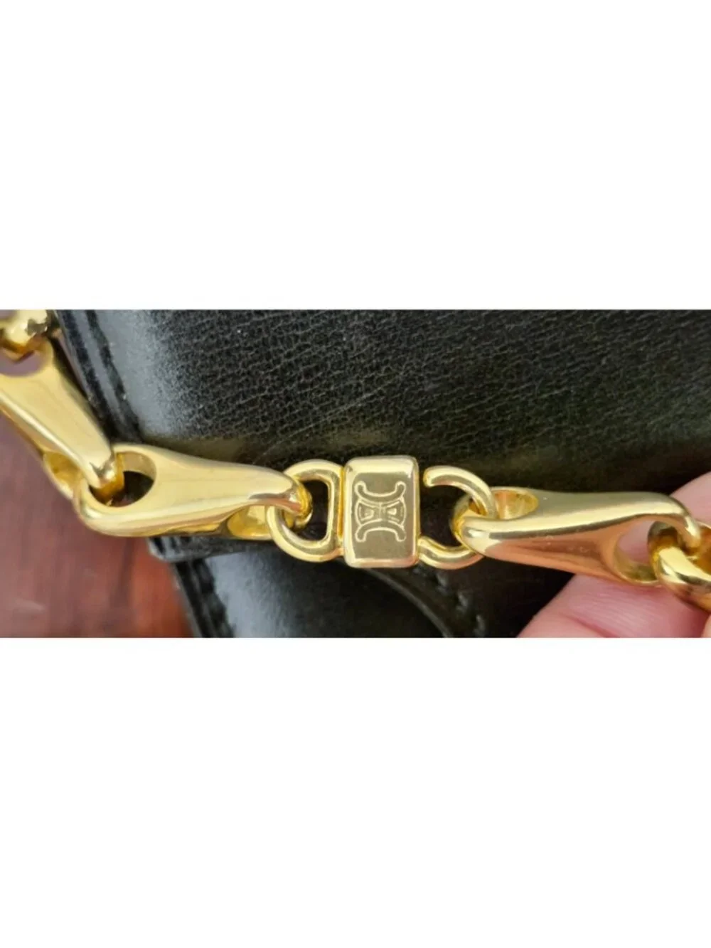 Vintage Celine Paris Black Leather Chain Shoulder Bag France Gold Hardware Rare - Picture 10 of 16
